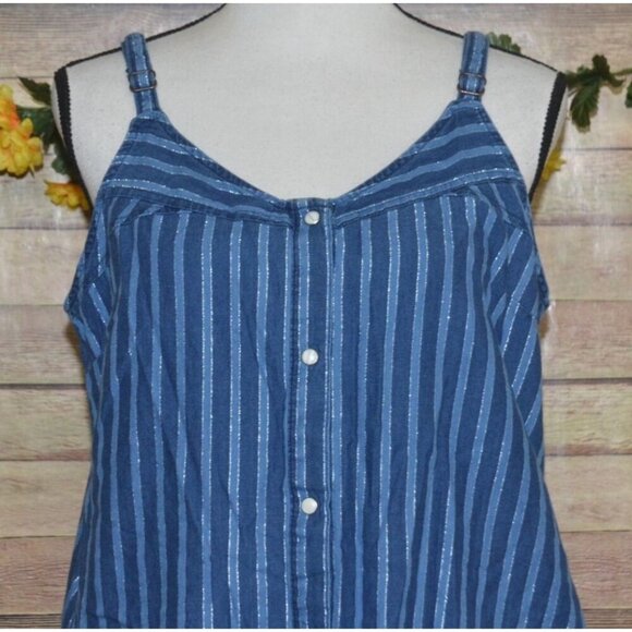 Wrangler Retro Women's L Striped Denim Sleeveless Button-Down Mini Dress Pockets - Picture 2 of 10